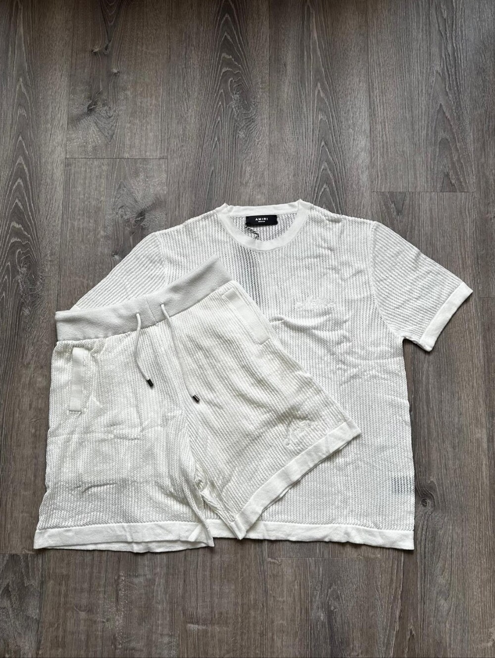 AMIRI Men's White Cotton Knit T-Shirt & Shorts Set- Size M